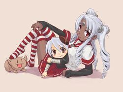  drill_hair os red_eyes red_legwear school_uniform silver_hair striped striped_legwear striped_thighhighs thigh-highs thighhighs ugai_yuichi vista vistake 