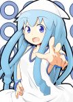  blue_eyes blue_hair hat ikamusume long_hair open_mouth shinryaku!_ikamusume solo tentacle_hair tentacles 