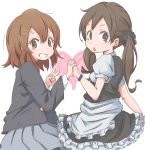  bad_id brown_eyes brown_hair character_request grin hirasawa_yui holding_hands ichinose_(ktmnn) k-on! maid multiple_girls pantyhose school_uniform short_hair smile twintails v 