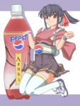  brown_eyes food_themed_clothes iijimatakatoshi japanese_clothes original pepsi personification product_placement solo thigh-highs thighhighs white_legwear white_thighhighs 