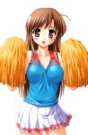  1girl ahoge bekkankou blush brown_eyes brown_hair cheerleader female fujieda_honami highres long_hair open_mouth pom_poms smile solo tsuki_ha_higashi_ni_hi_ha_nishi_ni tsuki_wa_higashi_ni_hi_wa_nishi_ni 