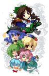  :d @_@ arm_cannon black_legwear black_sun black_thighhighs blonde_hair blue_hair bow brown_hair cannon chibi cirno daiyousei dogpile dress dying_message esythqua everyone green_hair hair_bow hair_ribbon hat highres hinanawi_tenshi long_hair looking_at_viewer multiple_girls mystia_lorelei open_mouth outstretched_arms pink_hair red_eyes reiuji_utsuho ribbon rumia shinanawi_tenshi short_hair smile speech_bubble spread_arms team_9 thigh-highs thighhighs third_eye touhou translation_request very_long_hair weapon wings wriggle_nightbug 