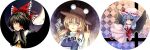  blonde_hair blue_hair bow chibi circle eho_(icbm) grin hair_bow hakurei_reimu kaiho middle_finger moriya_suwako pyonta red_eyes remilia_scarlet smile touhou translated translation_request yellow_eyes 