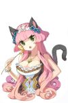  breasts cat_ears cleavage dress green_eyes jewelry long_hair necklace pink_hair tail taruk 