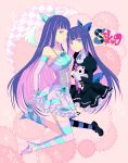  alternate_costume bad_id blue_eyes blue_hair bow chilbok dress dual_persona hair_bow halo long_hair multiple_girls namakemono panty_&amp;_stocking_with_garterbelt stocking_(character) stocking_(psg) striped striped_legwear striped_thighhighs thigh-highs thighhighs time_paradox wings 
