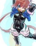  brown_hair capcom lowres rockman rockman_zx shigehiro_(artist) shorts sketch skin_tight solo wink 