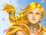  blonde_hair blue_eyes braid cape cherry_blossoms choker dragon_quest dragon_quest_v earrings jewelry long_hair petals single_braid tanishi_(5you94ne6) 