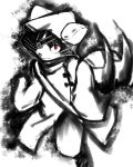  animal_ears blazblue cat cat_ears claws jubei_(blazblue) male monochrome red_eyes spot_color whiskers 