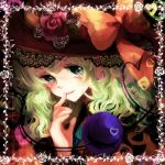  blush bow close-up eyes flower green_eyes green_hair hat hat_ribbon heart heart_of_string komeiji_koishi ribbon solo takahashi_(te6-6ba) third_eye touhou 