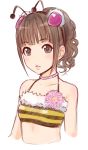  bangs bare_shoulders bee_girl blunt_bangs blush brown_eyes brown_hair bust choker face flat_chest flower ha-ru hairband halterneck lips nakano_fujo_sisters payot ponytail simple_background solo striped 