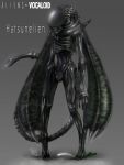 alien alien_(movie) carapace claws crossover fusion hatsune_miku highres parody simple_background spring_onion tail teeth twintails vocaloid xenomorph 