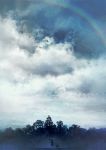  clouds dog kamoi_kouji original rainbow scenery silhouette skirt sky tree umbrella 