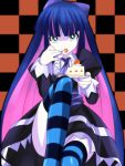 bow cake dress fingernails food fruit green_eyes hair_bow icing long_hair mtu multicolored_hair nail_polish nails open_mouth panty_&amp;_stocking_with_garterbelt plate sitting solo stocking_(character) stocking_(psg) strawberry striped striped_legwear striped_thighhighs thigh-highs thighhighs two-tone_hair zettai_ryouiki 