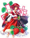  dress food fruit hexagram hoshina_(kinoko) okazaki_yumemi red_dress red_hair redhead ribbon short_hair strawberry touhou touhou_(pc-98) 