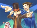  boa_hancock breasts crossover gyakuten_saiban hat head_back hershel_layton large_breasts multiple_boys naruhodou_ryuuichi necktie nenone_miya one_piece pointing professor_layton professor_layton_vs._gyakuten_saiban tongue top_hat 