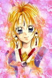  blonde_hair blue_eyes bust cross earrings flower jewelry kaitou_jeanne kamikaze_kaitou_jeanne kusakabe_maron long_hair paranoitic-sr69 smile solo 