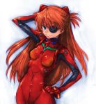  bodysuit boyaking eyepatch grin hand_behind_head hand_on_hip long_hair neon_genesis_evangelion plugsuit red_hair redhead shikinami_asuka_langley skin_tight smile solo souryuu_asuka_langley 