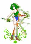  asymmetrical_clothing blue_eyes breasts circlet cleavage dragon_quest dragon_quest_iv green_hair heroine_(dq4) highres matsumo shield short_hair single_glove sword weapon 