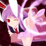  bullet bunny_ears finger_gun lo_(rogu_ryouiki) long_hair necktie purple_hair rabbit_ears red_eyes reisen_udongein_inaba skirt solo touhou wink 