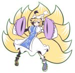  blonde_hair fox_tail hat multiple_tails short_hair solo tail touhou yakumo_ran yellow_eyes yuragi_(nukomomo) 