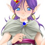  blue_eyes bracelet cape dragon_quest dragon_quest_v earrings hair_ornament highres jewelry kizuna_angel long_hair pointy_ears purple_hair 