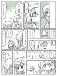  comic crescent flandre_scarlet hat hong_meiling monochrome mukyuu multiple_girls patchouli_knowledge peeking_out touhou translated uni_mate wings yunimeito 