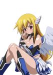  angel_wings astraea blonde_hair blush breasts chain cleavage large_breasts long_hair red_eyes sitting skirt solo sora_no_otoshimono tears torasen wings 