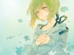  female green_hair gumi nemutagari puzzle puzzle_piece puzzle_pieces ribbon short_hair smile solo tears vocaloid 