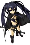  bikini_top black_hair black_rock_shooter black_rock_shooter_(character) blue_eyes boots coat front-tie_top kawasumi scar shorts solo sword transparent_background twintails weapon 