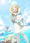  84k blonde_hair blue_eyes navel ocean parasol roman shuri_(84k) sound_horizon surfing swimsuit umbrella water 