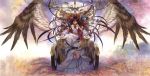  ambience black_hair cable chariot dress halo highres long_hair throne wings wire 