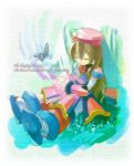  butterfly capcom closed_eyes english hat iris long_hair rockman rockman_x shigehiro_(artist) sleeping solo 