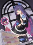  blue_hair cake food fork gothic_lolita lima lolita_fashion long_hair no_symbol panty_&amp;_stocking_with_garterbelt setsuna_(nlima) solo stocking_(character) stocking_(psg) striped striped_legwear striped_thighhighs thigh-highs thighhighs zettai_ryouiki 