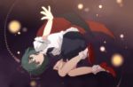  72mk antennae cape green_hair mary_janes natsume_(menthol) outstretched_arm outstretched_hand shoes short_hair short_sleeves socks solo touhou upside-down wriggle_nightbug 
