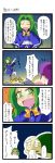  angry beard bruise comic facial_hair genjii green_eyes green_hair hakurei_reimu hakurei_reimu_(pc-98) highres injury kanosawa mima purple_eyes purple_hair story_of_eastern_wonderland tears touhou touhou_(pc-98) translated translation_request violet_eyes 