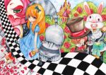  castle checkered checkered_floor cheshire_cat flower heart mad_hatter march_hare queen_of_hearts red_rose rose tea white_rabbit yukiyuu 