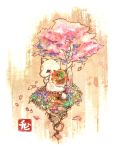  animal bad_id capcom chibi chibiterasu highres looking_back okami okamiden petals rori_(artist) tree wolf 