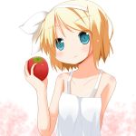  food fruit holding holding_fruit kagamine_rin minami_(colorful_palette) ribbon simple_background vocaloid 