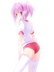  buruma clannad fujibayashi_kyou gym_uniform looking_back ponytail purple_eyes purple_hair sumii thigh-highs thighhighs violet_eyes 