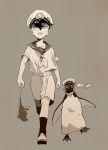  bird boy flag fudou_akio gorgomm hat inazuma_eleven male monochrome penguin sailor sailor_uniform walking 