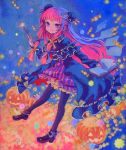  alternate_color ama-tou book candy capelet halloween highres multicolored_hair muted_color open_book pantyhose patchouli_knowledge pink_eyes pink_hair smile solo touhou traditional_media wand 