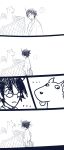  ... 6_9 :p ahoge animal black_hair close-up comic glasses hakama highres itoshiki_nozomu japanese_clothes kimono llama male monochrome orenji_iro sayonara_zetsubou_sensei short_hair silent_comic simple_background spitting tongue 