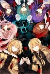  aqua_hair bad_id blonde_hair blue_eyes blue_hair brown_hair eyepatch flower frills green_hair hair_flower hair_ornament hair_ribbon hatsune_miku kagamine_len kagamine_rin kaito kamui_gakupo long_hair megurine_luka meiko neyti pink_hair red_eyes red_rose ribbon rose shion_taito short_hair smile spider_lily twintails vocaloid white_rose 