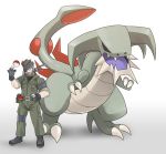  artist_request beard big_boss boots eyepatch facial_hair gear_rex gloves ikuyoan metal_gear metal_gear_rex metal_gear_solid metal_gear_solid_peace_walker naked_snake parody poke_ball pokemon style_parody 