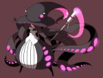  breasts gloves hair_over_one_eye hat ken_(koala) light long_hair looking_at_viewer octopus octopus_costume original red_eyes simple_background smile solo staff standing very_long_hair witch_hat 