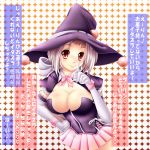  braid breasts cleavage elbow_gloves gloves halloween hat huge_breasts large_breasts long_hair red_eyes silver_hair touhou translation_request witch_hat yagokoro_eirin yanmarson 