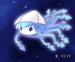  :&lt; black_eyes blue_hair chibi hat ikamusume long_hair shinryaku!_ikamusume solo squid tentacle_hair tentacles timestamp underwater yume_shokunin 