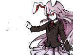  blazer bunny_ears crescent crescent_moon face lavender_hair lie-lilac long_hair necktie outstretched_arm pale_skin pleated_skirt rabbit_ears red_eyes reisen_udongein_inaba serious simple_background skirt slit_pupils touhou tsurime 