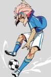  ball dark_skin ebira goggles inazuma_eleven male pink_hair soccer_ball soccer_uniform solo telstar tsunami_jousuke 