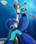  blush energy_tank helmet mermaid monster_girl polearm robot rockman rockman_(character) rockman_9 splash_woman ticktank trident underwater weapon wink 